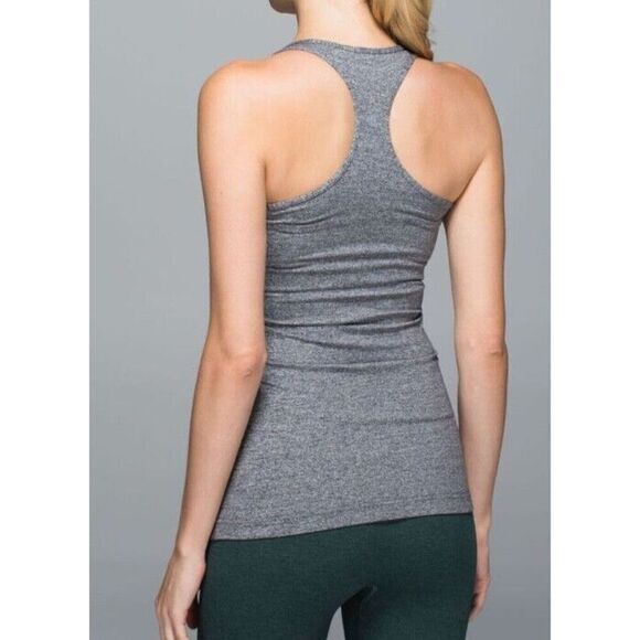 NWOT Lululemon Cool Racerback TANK TOP Heathered Black White Sz 6 S - Picture 1 of 7